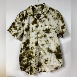 Outerknown Men's Tie Dye Short Sleeve Button Down Shirt Size Medium White